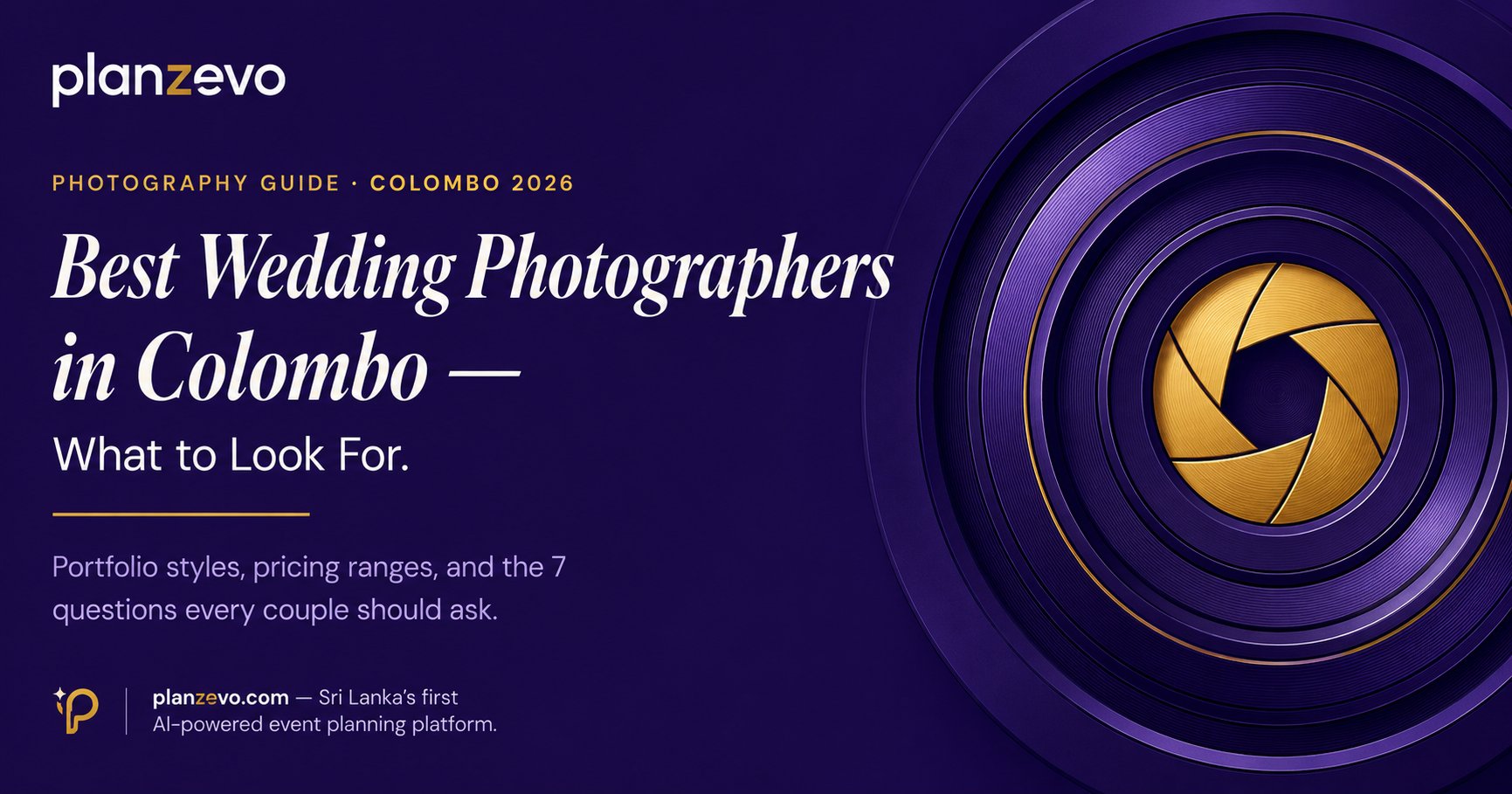 Photography guide cover for best wedding photographers in Colombo 2026 by PlanZevo, Sri Lanka's first AI-powered event planning platform